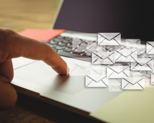 desk with letter icons