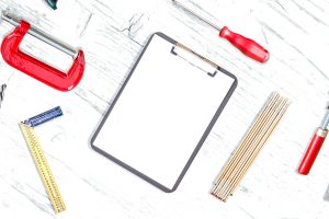 Work tools on desk top view